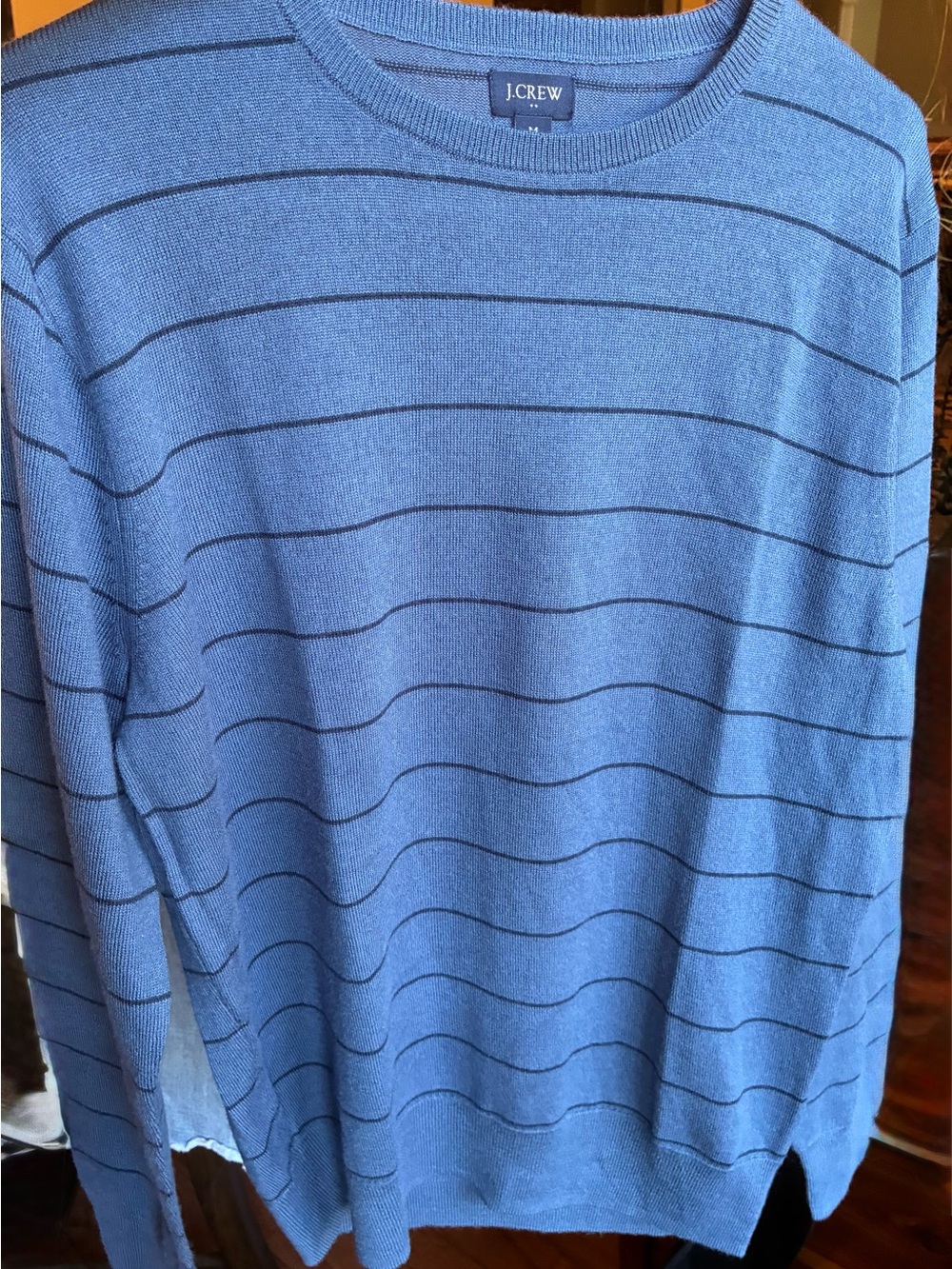 J. Crew Men’s Sky Blue Crewneck Sweater with Navy Stripes